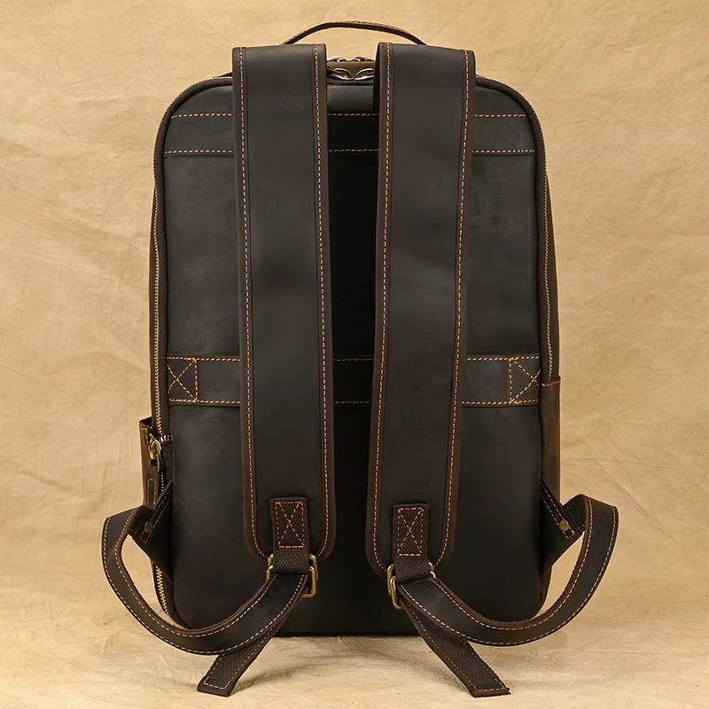Men'S Crazy Horse Leather Backpack 15.6 Inch Laptop Retro Rucksack Large Capacity Travel Backpack Big Male Computer Bag