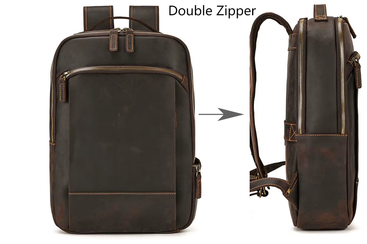 Men'S Crazy Horse Leather Backpack 15.6 Inch Laptop Retro Rucksack Large Capacity Travel Backpack Big Male Computer Bag