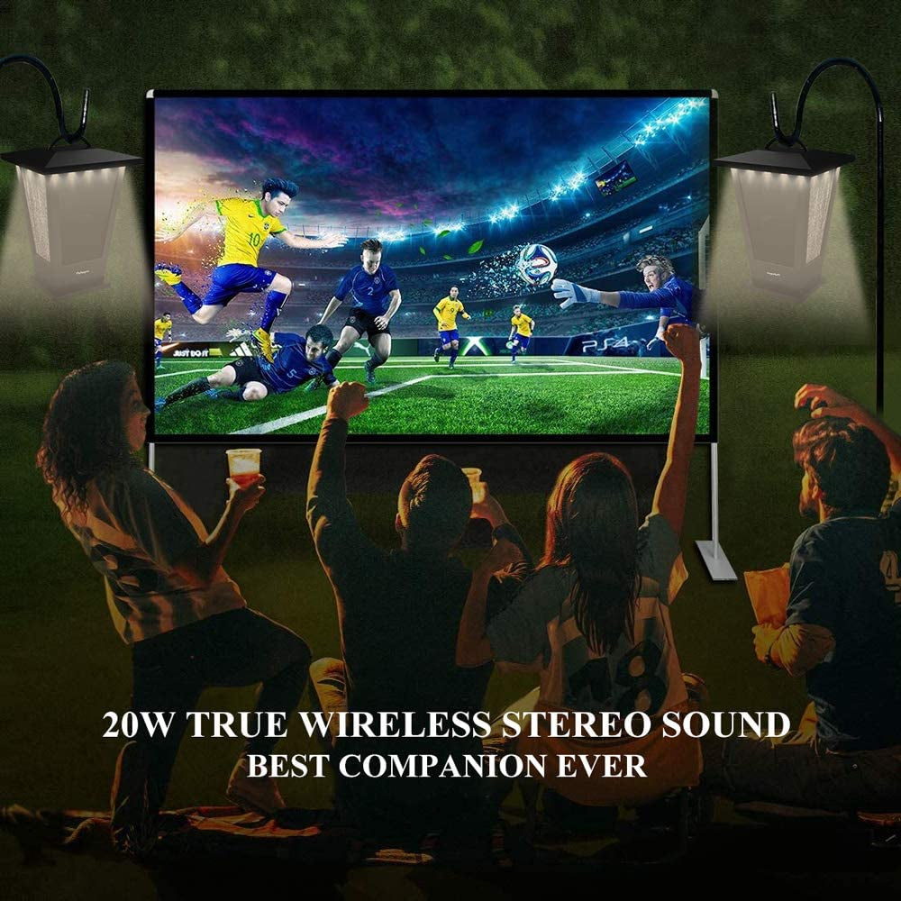 Bluetooth Speakers Waterproof, 2 Packs True Wireless Stereo Sound 20W Dual Pairing Lantern Indoor Outdoor Speakers with 20 Piece LED Lights, Rich Bass, Pinao Black