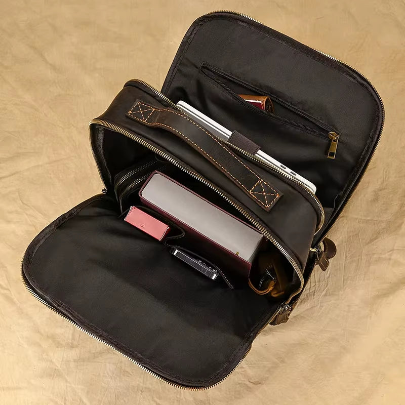 Men'S Crazy Horse Leather Backpack 15.6 Inch Laptop Retro Rucksack Large Capacity Travel Backpack Big Male Computer Bag