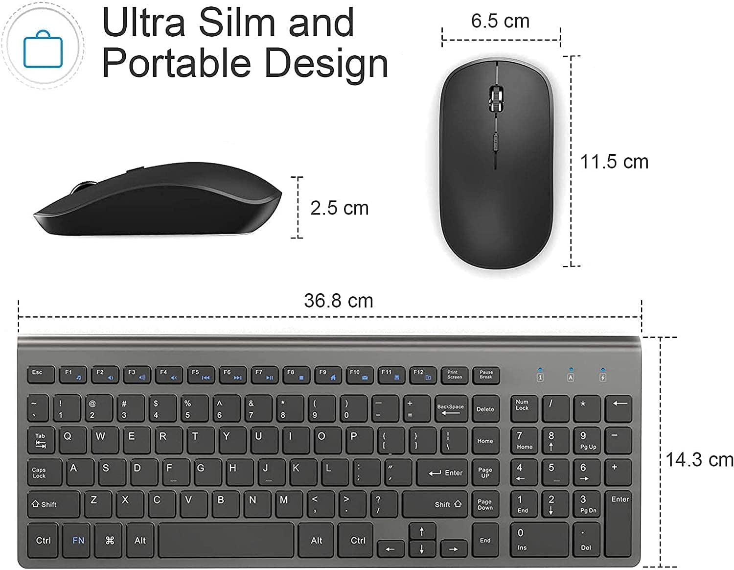 Wireless Keyboard and Mouse,2.4G Ergonomic and Slim Wireless Computer Keyboard Mouse Designed for Windows, PC, Laptop,Tablet - Black Grey