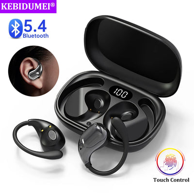 BP Electronics Bluetooth 5.4 Ear Hook Headphones – TWS Wireless Earphones, HiFi Stereo, Waterproof, LED Display, Touch Control Earbuds