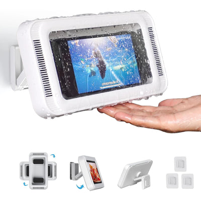 BP Electronics Shower Phone Holder with Speaker – 480° Rotatable Waterproof Anti-Fog Wall Mount Case for 4–7" Smartphones for Bathroom & Shower Use