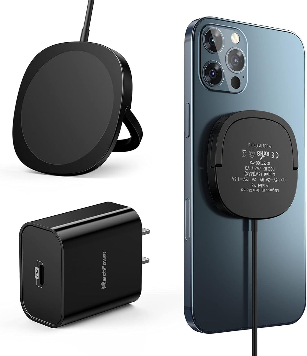 Iphone Magnetic Charger - Super Fast Mag Safe Charging Pad and 20W PD2.0 USB-C Wall Plug Compatible with Iphone 15 14 13 12 Pro Max Series, Airpods Series - Black