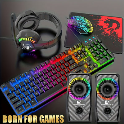 BP Electronics MAMBASNAKE 5-in-1 RGB Gaming Combo – Wired 104-Key Gaming Keyboard, 2400 DPI Mouse, RGB Headset, Dual Speakers & Large Mouse Pad for PC, Mac, PS4, Xbox One | New Year Gaming Gift Set