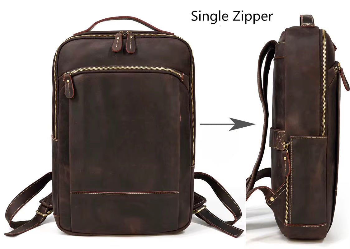 Men'S Crazy Horse Leather Backpack 15.6 Inch Laptop Retro Rucksack Large Capacity Travel Backpack Big Male Computer Bag