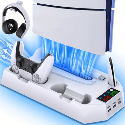 BP Electronics PS5 Cooling Station & Controller Charging Station – Turbo Fan, 3 USB Hub, Headset Holder for PS5 Slim/Pro/Standard, USB 19-Inch, Christmas Gift