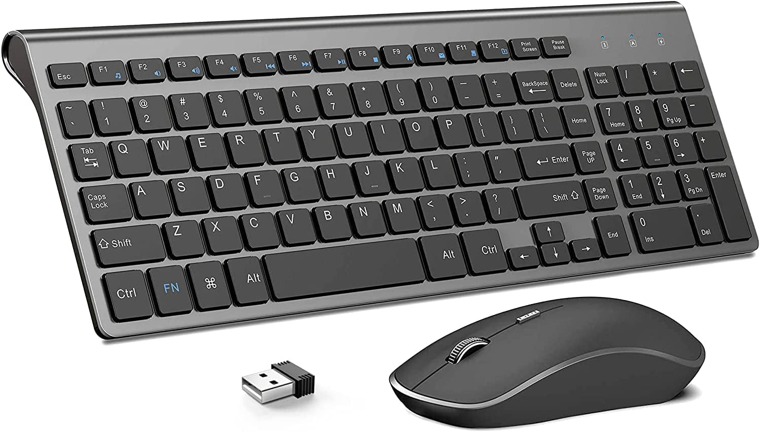 Wireless Keyboard and Mouse,2.4G Ergonomic and Slim Wireless Computer Keyboard Mouse Designed for Windows, PC, Laptop,Tablet - Black Grey
