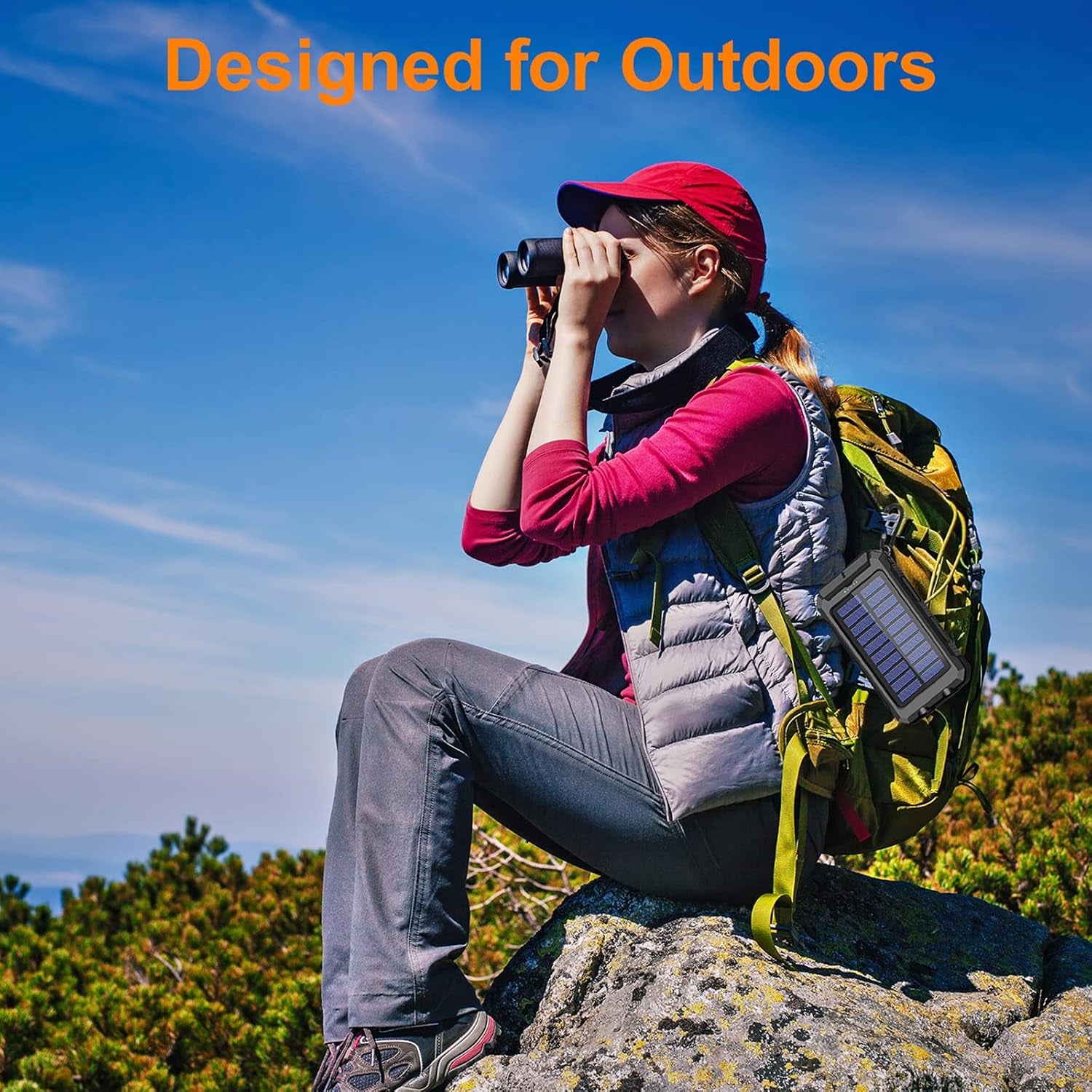 Solar Charger Power Bank, 38800Mah Portable Charger Fast Charger Dual USB Port Built-In Led Flashlight and Compass for All Cell Phone and Electronic Devices Black